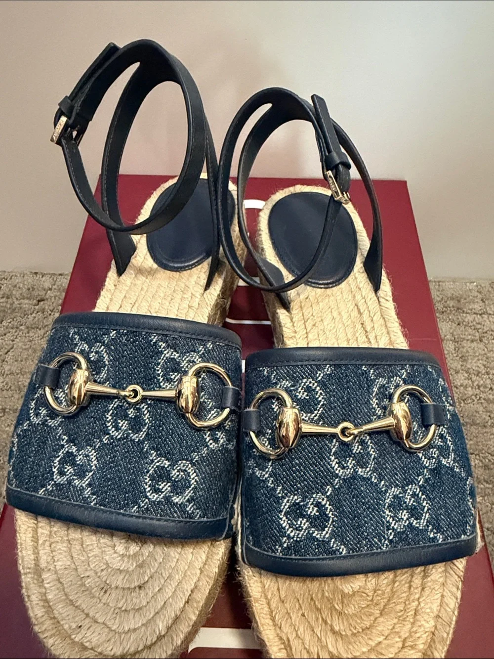 Gucci Women's Blue Denim Espadrille Platform Sandals